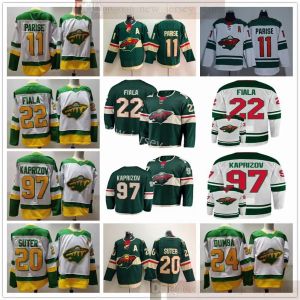 Benutzerdefinierte Herren Damen Jugend Minnesota Wild Hockey 97 Kirill Kaprizov 11 Zach Parise 22 Kevin Fiala 24 Matt Dumba Ryan Suter Trikots Weiß Grün