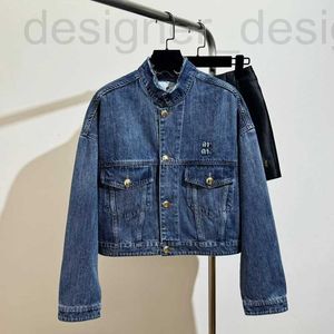 Miui Miui Women's Jacketsデザイナーブランド2023ミニマリストレターパッチメタルバックルデニムコットンジャケット