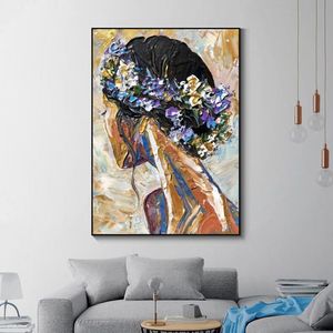 Flicka med blommor affisch väggkonst bilder för vardagsrum modern hem dekor kvinna tryck canvas målning ingen ram150l