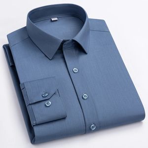 Camisa de vestido de fibra de bambu suave leve estiramento sem bolso confortável macio regular ajuste manga longa camisas de cuidado fácil 240312