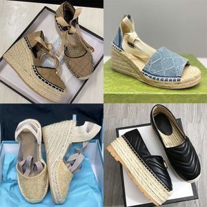 New Platfort Sandals Women Wedge Espadrilles Shoes Leather Leather Ongle Lace-Up Ladies Shoe Designer High High With Box 037