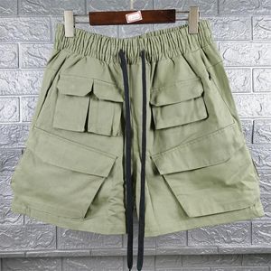 Shorts masculinos fasion multi bolso patchwork lavado carga homens mulheres cordão vintage roupas por atacado