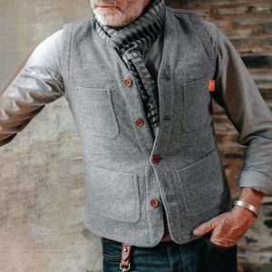 Mäns västar 2024 Spring Autumn Mens Fashion Lose Single-Breasted British Retro Clothing Casual Solid Color Cardigan Vest