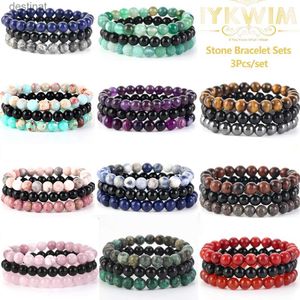 Kościa 8 mm 3PC/Set Bransoletka naturalna Rose Rose Quartz Opal Turquoise Ametysts Hematit Jaspers Bracelets for Women Men Jewelryl24213