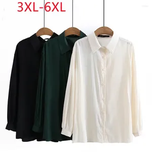 Kadınlar Blouses 2024 Bayanlar Yaz artı beden üstleri Kadınlar için büyük uzun kollu o yaka siyah gömlek 3xl 4xl 5xl 6xl