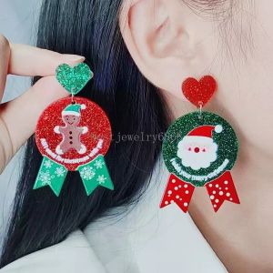 Women Christmas Stud Drop Earrings Fashion Acrylic Red Green Sweater Pant Santa Claus Snowman Elk Xmas Tree Hat Design Charm Earring New Year Holiday Jewelry Gift