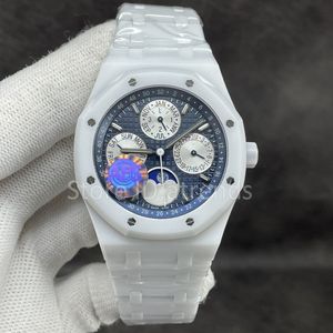 Top elegante orologio meccanico automatico a carica automatica da uomo bianco nero 41 mm Cal.5134 vetro zaffiro giorno data orologio da polso con fasi lunari orologio dal design in ceramica completa PA108