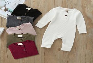 Baby barn kläder romper flicka oneck långärmad solida färger två knappar design romper 100 bomull spädbarnskläder2242785