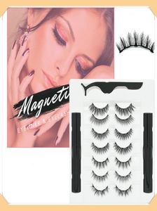 7 par rzęsy magnetyczne Fałszywe rzęsy 2pcs płynny eyeliner Pweeezer Zestaw 3D Magnet Fałszywe rzęsy Naturalne wielokrotne użycie Brak kleju