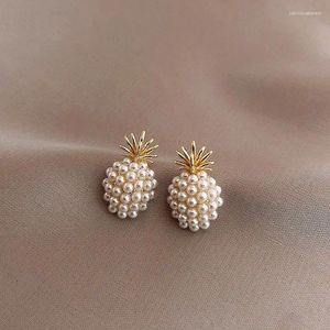 Stud Earrings Pineapple Pearl For Women Gold Color French Senior Sense Earings Jewelry Female 2024 Trend Ear Studs S925 Silver Needle