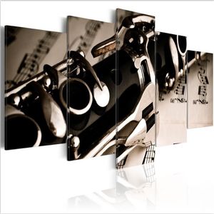 No Frame5PCS Set Modern Instrument Sound of the Clarinet Art Print Frameless Canvas Painting Wall Picture Home Decoration247E