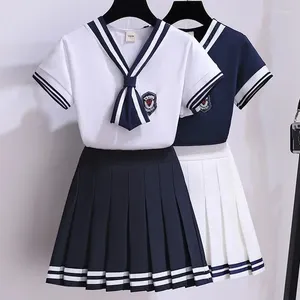 衣類セット子供服を着た学校のユニフォームスーツサマーガールズドレスjk短袖のプリーツスカートキッズAライントラックスーツ
