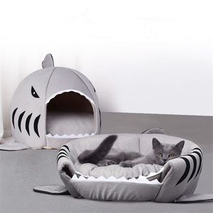 Dropship Pet Cat Bed Soft Cushion Dog House Shark For Large Dogs Tält Högkvalitativ bomull Små sovväska Produktvaror 211006298H