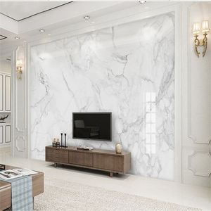 Anpassad vilken storlek som helst 3D väggmålning Modern minimalistisk jazz vit marmor heminredning TV bakgrund vägg dekoration målar tapeter255b