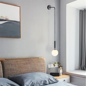 Modern Glass Wall Lamp Scandinavian Wandlamp Bedside Reading Lamp Round applique murale luminaire Nordic Led Wall Lights E27279I