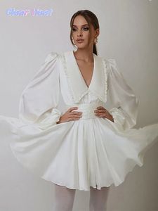 Элегантное шикарное кукольное платье с рукавами-фонариками для женщин, модные винтажные платья трапециевидной формы с лацканами, весенние женские уличные халаты 2024 240304