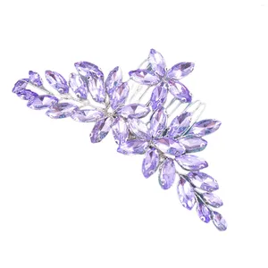 Hair Clips Purple Rhinestones Wedding Comb Strong Grip Handmade Anti-slip Ladies Headgear For Bridesmaid Dating Shopping