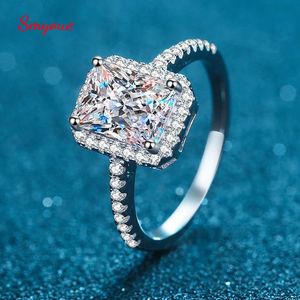 Certyfikowany Smyoue 21CT Radiant Cut Pierdzież zaręczynowy Bezbarwne VVS Diamentowe Pierścienie Propozycja Sterling Silver Weddig Band 240228