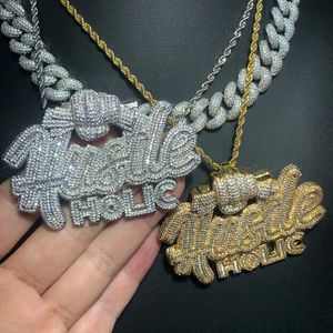 Full asfalterad 5A CZ Iced Out Bling Men Boy Rock Punk Jewelry Hustle Holic Hip Hop Letter Pendant Necklace 240311