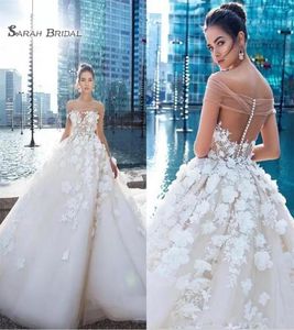 2020 Vintage A Line Wedding Dresses Off Shoulder Keyhole 3D Flowers Lace Applicques Plus Size Brudklänningar9065896