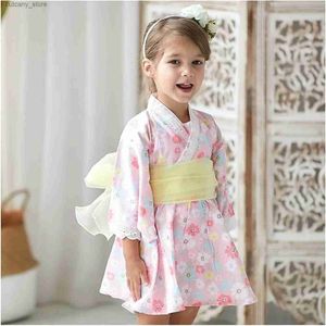 Vestidos da menina bebê menina macacão estilo japonês kawaii meninas floral impressão quimono vestido para crianças traje infantil yukata asiático quimono roupas l240313