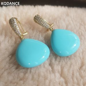 KQDANCE Marrone Rosso Agata Blu Apatite Pietra naturale Blu Turchese Orecchini a goccia con ago in argento 925 Gioielli placcati oro 240229