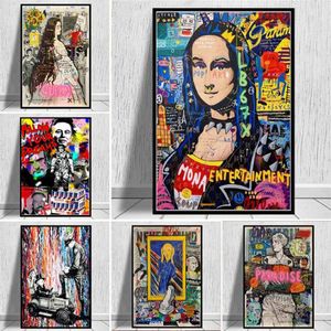 Mona Lisa Mona Lisa Graffiti-Wandkunst auf einer lustigen Leinwand an der Wand, Gemälde künstlerische Bilder für Wohnzimmer-Heimdekoration232q