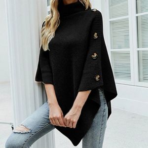 Womens Knitting Cape 2023 Autumn Winter Pullover Turtleneck Sweater Coat Jackets Solid Color Tops Korean Fashion Female Clothin 240308