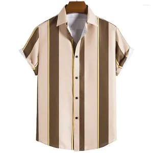 Camisas casuais masculinas camisas para hombre 2024 verão de manga curta moda solta lapela listrada para homem