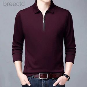 Polos masculinos casual sólido camisa polo primavera nova manga gola com zíper negócios moda polos roupas ldd240312