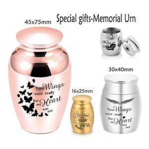 Angel Wings Małe urny dla ludzkich Ashes Holder Mini Cremation Urns for Ashes Alind Metal Memorial Pet Dog Cat Bird Ash 5 Colors Y09263L