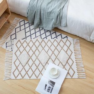Dywany w stylu minimalistyczny Tassel Druk dywan drukarnia domek lniany podłogę dywan drzwi stóp maty na okno wykuszowe łóżko dekoracion