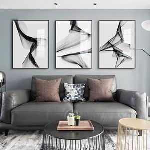 Nordic Black White Art Art Art Art Canvas Plakat Plakaty Drukuje abstrakcyjny obraz linii do salonu nowoczesny wystrój domu bez ramy345r