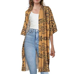 Damen-Kleidung, Freizeithemd, Krawatte, Mantel, polynesischer Stammesstil, traditionelles samoanisches Damenkleid, offener, lockerer Strand-Kimono R5853840