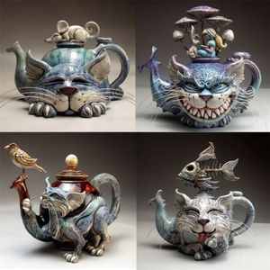 Handmade Art Teapot Statue Devil Cat Fish Bird Creative Home Desktop Resin Garden Decoration Personality Gift 220706317L