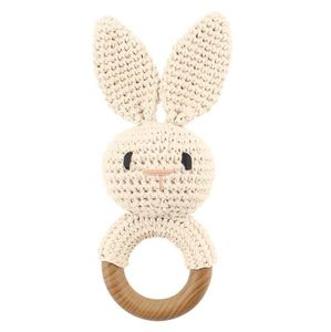 BPA Free Baby Massaggiagengive in legno Uncinetto Cartoon Animal Sonaglio Giocattoli Anello da dentizione in legno per il bambino Lenitivo Bracciale Artigianato Regalo