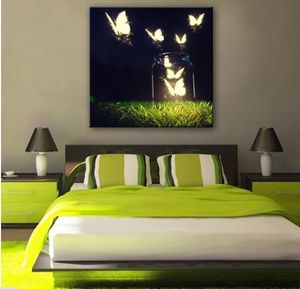 Butterfly in the Air Abstract Wall Art LED LED Malowanie natryskowe Light Up oprawione dzieła sztuki dekoracja sypialnia salon1692918