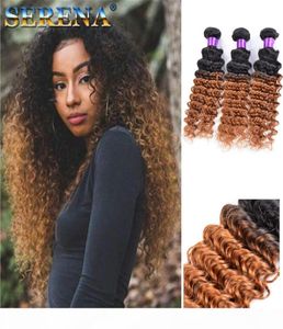 Dark Honey Blonde Hair Colorful 1B 30 Blonde Dark Root Ombre Brazilian Deep Wave Curly Human Hair Weave Weft Extensions 3 Bundles 4251167