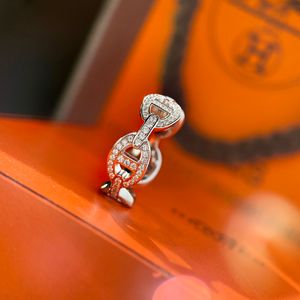 Luxury Band Rings S925 Sterling Silver Pig Nose Brand Designer Round Hollow Circle Full Crystal Wedding Ring For Women Jewelry With Box Party Gift