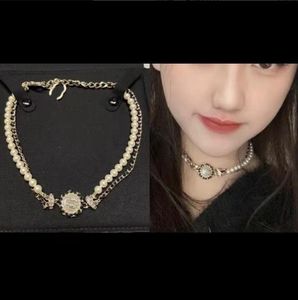 Luxury Brand Designer Chokers Necklaces Women 18K Gold Plated Faux Leather & PearlStainless Steel Letter Pendant Necklace Chain Jewelry Accessories 20style