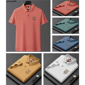 High End Ice Silk Comfortable and Breathable T-shirt Men Short Sleeve Summer Fashion Letter Brand Embroidered Casual Polo Shirt {category}