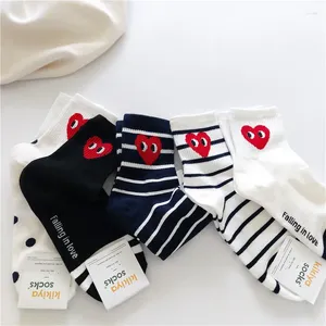 Women Socks Ins Female Korean Version Black And White Stripes Polka Dot Solid Color Love Fashion In The Cylinder Leisure Sports Wind