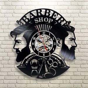 Barber Shop Wall Clock Modern Barbershop Decoration Vinyl Record Wall Clock Hängande frisör Wall Watch för Barber Salon Y20011327Y