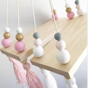 Nordic Style Wooden Storage Display Shelf Log Pine Wood Beads Shelves For Kids Room Decorative Hanging Stand Home Decorations348K