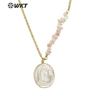 WTJN146 WKT Amazing Fashion Gold Plated Religious Virgin Mary Pendant Necklace Mix Contructure Shell Charms Decorative 240311