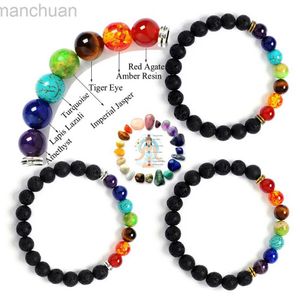 Bangle Hot Sale 8 mm wulkaniczne lawowe bransoletki Buddha głowa Lion głowa joga Bransoletka energetyczna Tigereye siedem bransoletki czakry dla kobiety prezent LDD240312