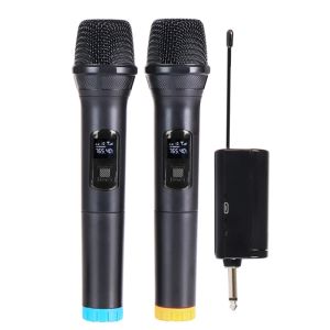 Mikrofonlar Kablosuz Mikrofon Çift Taşınabilir Elde Taşınabilir Dinamik Karaoke Mikrofon Şarj Edilebilir Alıcı Kablosuz Mikrofon Seti PA için
