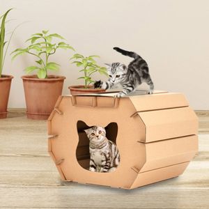 Каменный домик для кошки «сделай сам», гофрированная бумага, скребки, доска, матрас, мусорный бак, картонная коробка для котят, игрушка264W