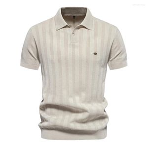 Men's Polos 2024 Summer Ribbed Knit Polo Shirt For Men Breathable And Cool Brand Quality Mens Textured Shirts