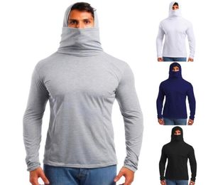 Herren T-Shirts Elastic Fitness Hood Langarm T-Shirts Männliche Maske T-Shirts Slim Fit Tops Whole Drop7898035